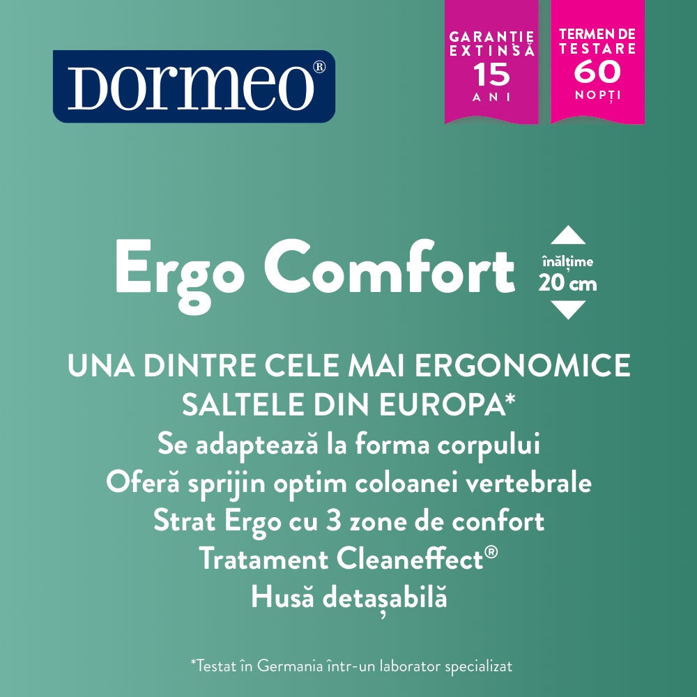 Saltea pat Dormeo Ergo Comfort, ergonomica, 140 x 200 cm, cu spuma memory + Ecocell + Ergo, fara arcuri