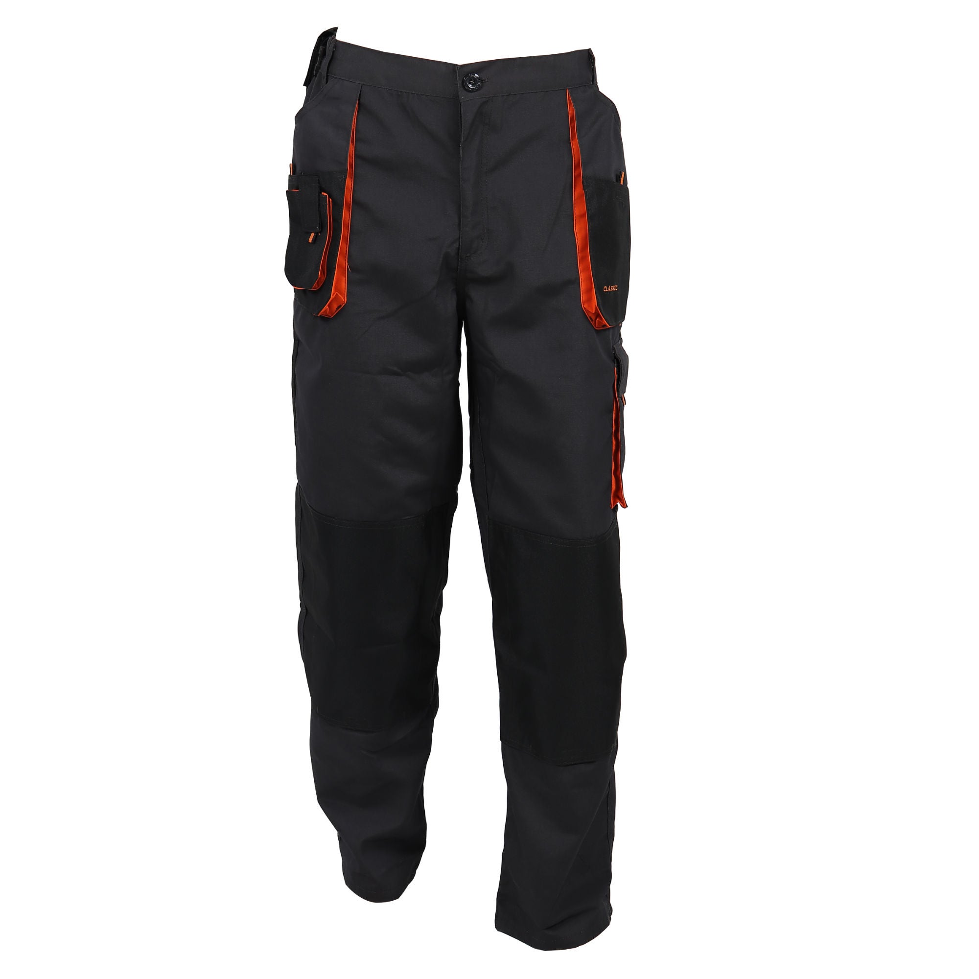 Pantalon Classic Simplu, tercot, poliester + bumbac, gri inchis + negru + portocaliu, marimea 52