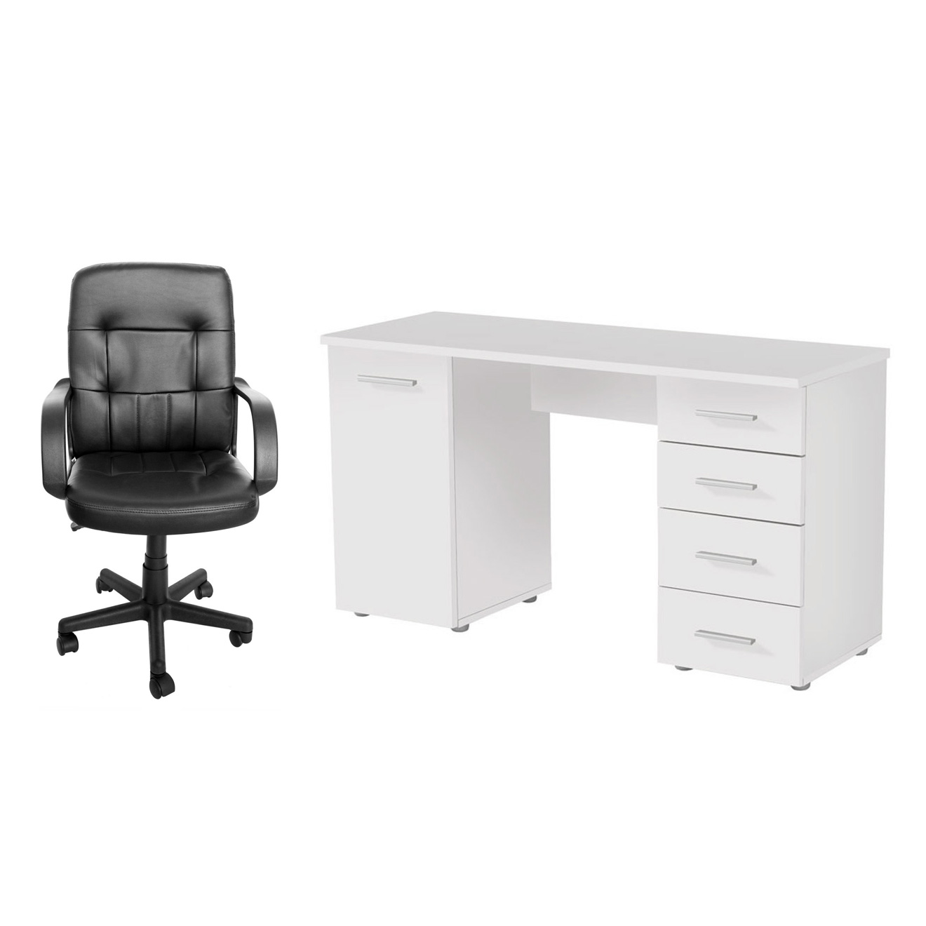 empty leader Lender Dedeman - Birou calculator cu sertare si dulap Liber, alb + scaun birou  ergonomic Apollo, negru - Dedicat planurilor tale