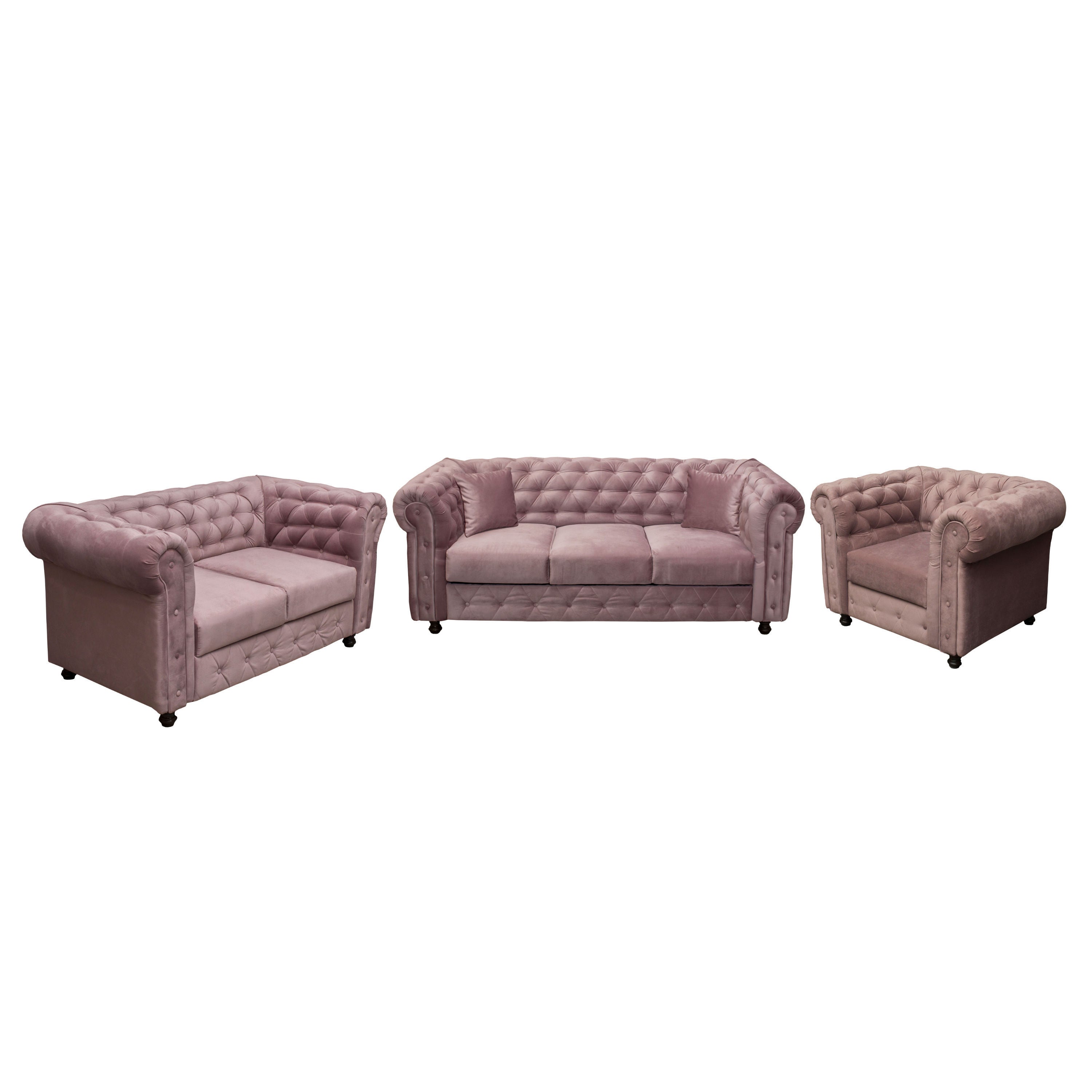 Dedeman - Canapea fixa + canapea extensibila + Chesterfield, roz prafuit, 3C - Dedicat planurilor