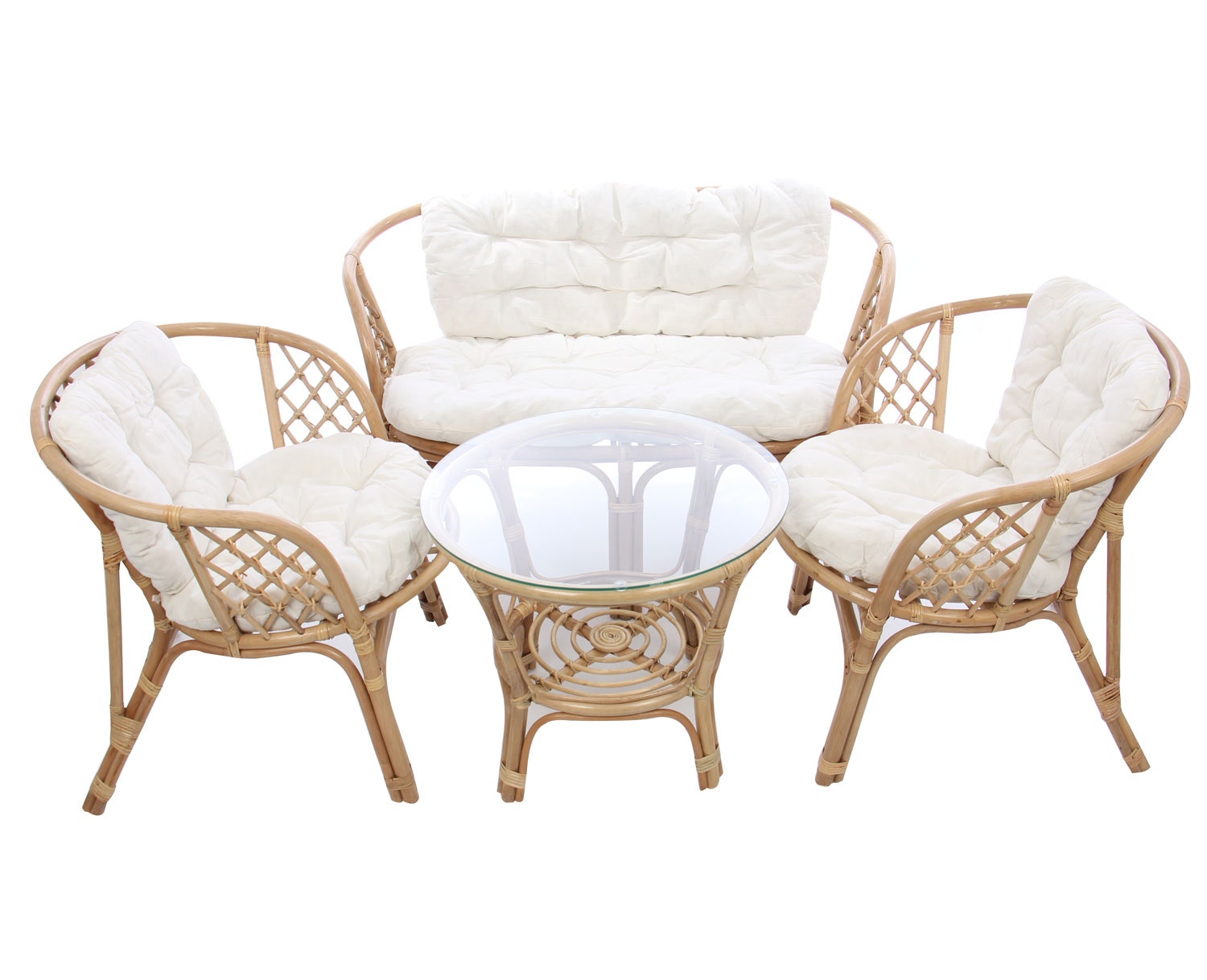 Dedeman - Set masa rotunda, cu 2 scaune + 1 canapea cu perne, pentru gradina Bahama 211M, din natural - Dedicat planurilor tale
