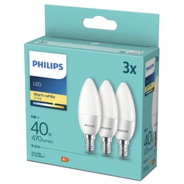 Bec LED Philips lumanare B35 E14 5W 470lm lumina calda 2700 K - 3 buc