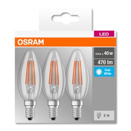 Bec LED filament Osram lumanare B40 E14 4W 470lm lumina neutra 4000 K - 3 buc