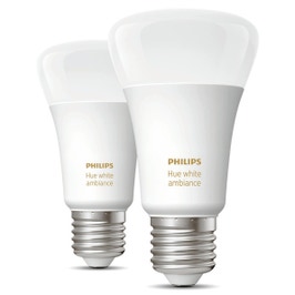 Bec inteligent LED Philips Hue Ambiance clasic A19 E27 6W 570lm lumina calda / rece 2200-6500 K, Wi-Fi, Bluetooth, dimabil, set 2 buc