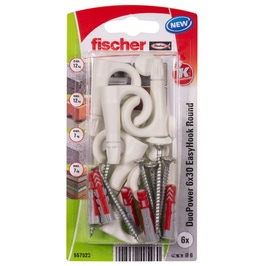 Diblu pentru agatari obiecte, din nylon, 8 x 40 mm, Fischer Duopower EasyHook Round 8 Washer, cu carlig ochi deschis, 5 x 80 mm, set 4 bucati