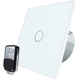 Intrerupator touch cu telecomanda, smart / inteligent, simplu cu indicator luminos Livolo VL-C7-C1/701R-11, Wi-fi, telecomanda, incastrat, alb