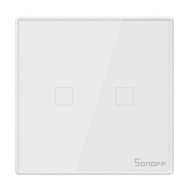 Intrerupator touch smart / inteligent, dublu cu indicator luminos Sonoff T2EU2C, incastrat, alb