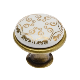Buton pentru mobila, metal si ceramica, antic auriu, IFL 27071, 26.5 x 28 mm