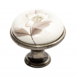 Buton pentru mobila, metal si ceramica, auriu, cu model floral, IFL 69111, 26.5 x 28 mm