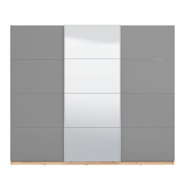Dulap dormitor Marbella 270, gri lucios + stejar artisan, 3 usi glisante, cu oglinda, 262.5 x 66 x 224 cm, 9C