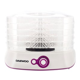 Deshidrator de alimente Daewoo DD450W, 500 W, 5 tavi, 35 - 70 grade C, ventilator integrat, alb + violet