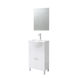 Masca baie + lavoar + oglinda Savini Due Compact, cu usi, alb, 49 x 39.2 x 88.5 cm