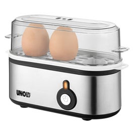 Fierbator de oua electric Unold U38610, 210 W, capacitate 3 oua, carcasa din inox, ton de alarma care indica duritatea stabilita, argintiu + negru