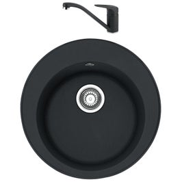 Chiuveta bucatarie compozit fragranite Franke ROG 610, neagra, rotunda, diametru de 51 cm + baterie Novara Plus neagra
