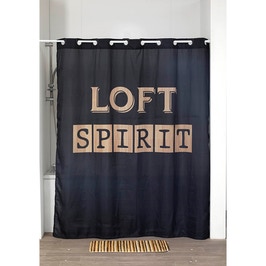 Perdea dus Tendance Loft Spirit, model inscriptionat, negru, 180 x 200 cm