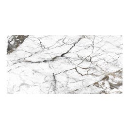 Gresie exterior / interior portelanata Pole, alb, lucioasa, rectificata, imitatie marmura, 60 x 120 cm