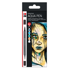 Markere pentru pictura, Marabu Graphix Aqua Pen Metropolitan, set 6 bucati