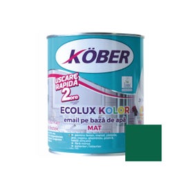 Vopsea pentru lemn / metal, Kober Ecolux Kolor, interior / exterior, pe baza de apa, mat, verde, 0.6 L