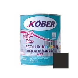 Vopsea pentru lemn / metal, Kober Ecolux Kolor, interior / exterior, pe baza de apa, mat, negru, 0.6 L