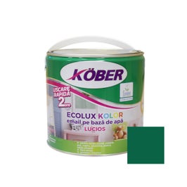 Vopsea pentru lemn / metal, Kober Ecolux Kolor, interior / exterior, pe baza de apa, lucios, verde, 2.5 L