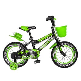 Bicicleta pentru copii Rich Baby R14WTA, 14 inch, frane C-Brake, cu roti ajutatoare cu LED, 3-5 ani, negru + verde