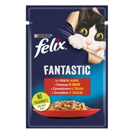 Hrana umeda pentru pisici, Felix Fantastic, adult, carne de vita in aspic, 85g