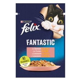 Hrana umeda pentru pisici, Felix Fantastic, adult, somon in aspic, 85g