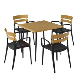 Set masa patrata, cu 4 scaune, pentru gradina, Bermuda, plastic, mustar - negru, 2C