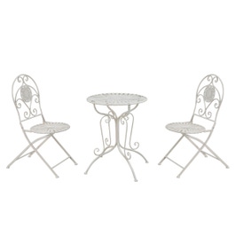 Set masa rotunda, cu 2 scaune, pentru gradina, Bistro Antique, otel, alb