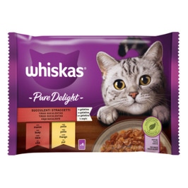 Hrana umeda pentru pisici, Whiskas Pure Delight Selectii clasice, adult, pui si vita in aspic, 4 plicuri x 85g