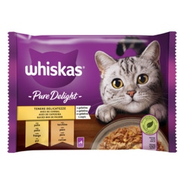 Hrana umeda pentru pisici, Whiskas Pure Delight Selectii clasice, adult, pui si curcan in aspic, 4 plicuri x 85g
