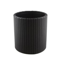 Ghiveci din plastic cu finisaj ratan sintetic Curver, pentru exterior, negru D 28 cm