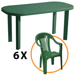 Set masa Garden + 6 scaune Sole, pentru gradina, verde, din plastic