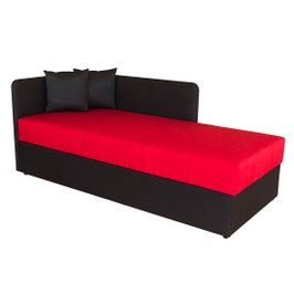 Pat dormitor Sole, o persoana, tapitat, pe dreapta, cu lada, negru + rosu, 80 x 190 cm, 2C