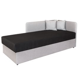 Pat dormitor Sole, o persoana, tapitat, pe stanga, cu lada, gri deschis + negru, 80 x 190 cm, 2C