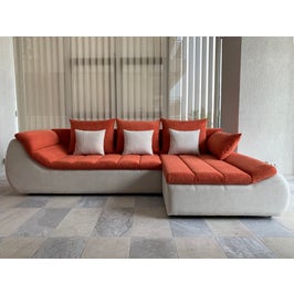 Coltar living extensibil pe stanga Florence, cu lada, portocaliu + crem, 280 x 170 x 75 cm, 3C