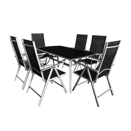 Set masa dreptunghiulara, cu 6 scaune pentru gradina, Sevilia, din metal + textilen
