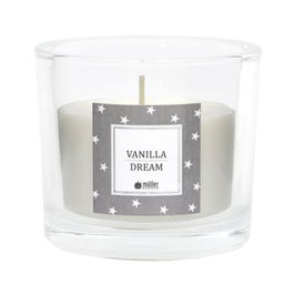Lumanare decorativa de Craciun, Muller Kerzen, tip pahar, aroma vanilie, crem, timp de ardere 22 h