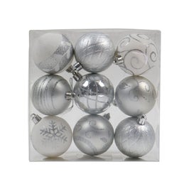 Globuri Craciun, argintiu + alb, D 6 cm, set 9 bucati, N3/6009ABS234