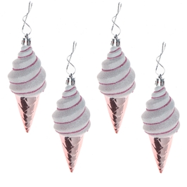 Globuri Craciun, inghetata, roz + alb, 12 cm, set 4 bucati, SD20-Y-195