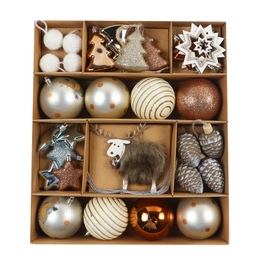 Globuri Craciun, lemn + plastic, diverse ornamente, set 30 buc, TW2020956