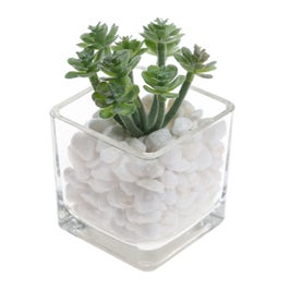 Aranjament floral artificial FM805, vas de sticla, plastic, 10 x 6 x 6 cm