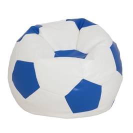 Fotoliu puf Mondo Ball, imitatie piele, alb + albastru, D75 cm