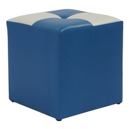 Taburet Cool tip cub, fix, patrat, imitatie piele, albastru + alb, 35 x 35 x 36 cm
