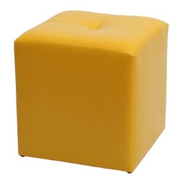 Taburet Cool tip cub, fix, patrat, imitatie piele, galben, 35 x 35 x 36 cm