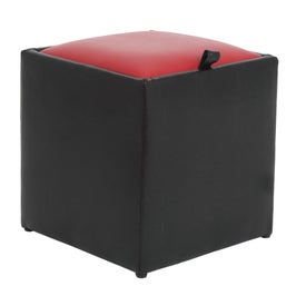 Taburet Box tip cub, cu spatiu depozitare, fix, patrat, imitatie piele, wenge + rosu, 37 x 37 x 41 cm