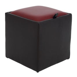 Taburet Box tip cub, cu spatiu depozitare, fix, patrat, imitatie piele, wenge + visiniu, 37 x 37 x 41 cm