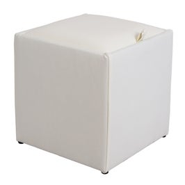 Taburet Box tip cub, cu spatiu depozitare, fix, patrat, imitatie piele, alb, 37 x 37 x 41 cm