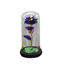 Flori in cupola de sticla D4042, metal, mov, cu lumina LED, 20 cm