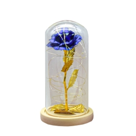 Flori in cupola de sticla D4044, metal, albastru, cu lumina LED, 20 cm